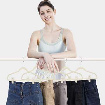 TOFIIGREM Beige Velvet Hanger Clips (60-Pack), Non-Slip Velvet Clip Work Perfectly for Ivory/Beige Velvet Hangers, Pant Skirt Hanger Velvet Clips Fit for Velvet Clothes Hangers