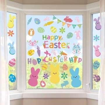 9 Sheet Easter Window Clings Decorations, Easter Decorations for Glass Windows, Holiday Decals for B...