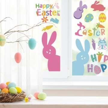 9 Sheet Easter Window Clings Decorations, Easter Decorations for Glass Windows, Holiday Decals for Bunny Radish Eggs Party Easter Supplies