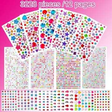 3228pcs Gems Stickers: Self Adhesive Rhinestone Jewel Stickers for Crafts