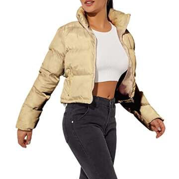 Women's Crop Short Jacket Cropped Puffer Fashion Jackets for Women Magenta Warm Winter Lightweight C...