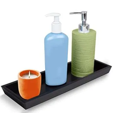 Stylish Black Wood Tray for Bathroom and Decor Organization