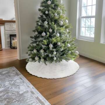 AISENO 48 Inch Cable Knit Faux Fur Christmas Tree Skirt for Elegant Holiday Decor
