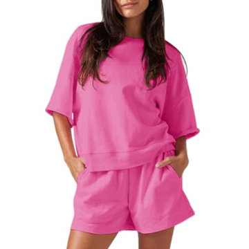 Fisoew Women’s Oversized Cropped Sweatshirt & Running Shorts Set