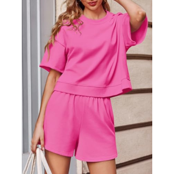 Fisoew Women’s Oversized Cropped Sweatshirt & Running Shorts Set