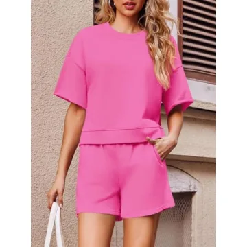 Fisoew Women’s Oversized Cropped Sweatshirt & Running Shorts Set