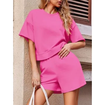 Fisoew Women’s Oversized Cropped Sweatshirt & Running Shorts Set