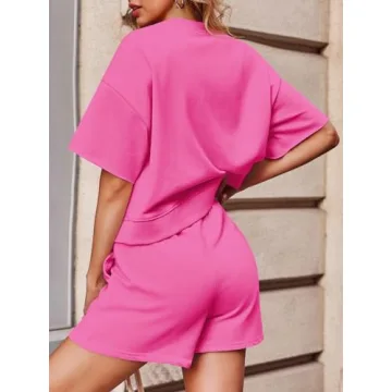 Fisoew Women’s Oversized Cropped Sweatshirt & Running Shorts Set