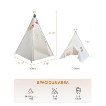 CO-Z Larger 85" H Kids Teepee Play Tent, 2.1m Large Indoor Canvas Teepee Tent for Adults, Tall Foldable Teepee Outdoor, 5 Sides Party Picnic Wedding Teepee Tent with Storage Bag