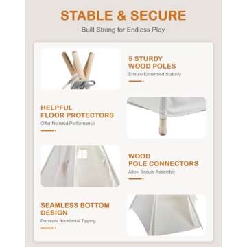 CO-Z Larger 85" H Kids Teepee Play Tent, 2.1m Large Indoor Canvas Teepee Tent for Adults, Tall Foldable Teepee Outdoor, 5 Sides Party Picnic Wedding Teepee Tent with Storage Bag