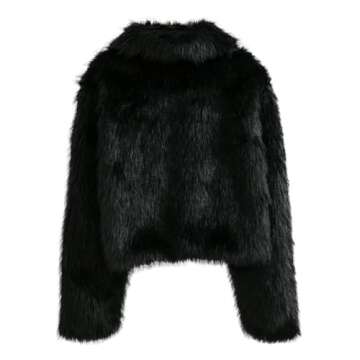 Amazhiyu Womens Faux Fur Zip-Up Cropped Jacket Long Sleeve Warm Winter Coat Black, Small