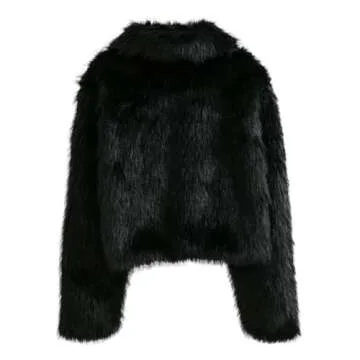 Amazhiyu Womens Faux Fur Zip-Up Cropped Jacket Long Sleeve Warm Winter Coat Black, Small
