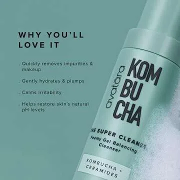 Avatara - Kombucha The Super Cleanse Face Wash, Natural Skin-Balancing Facial Cleanser, Face Cleanser with Hyaluronic Acid and Chicory Root, Skincare for Boys, Girls & Teens 4.05 fl. Oz.