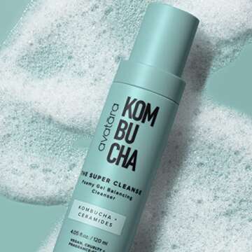 Avatara - Kombucha The Super Cleanse Face Wash, Natural Skin-Balancing Facial Cleanser, Face Cleanser with Hyaluronic Acid and Chicory Root, Skincare for Boys, Girls & Teens 4.05 fl. Oz.