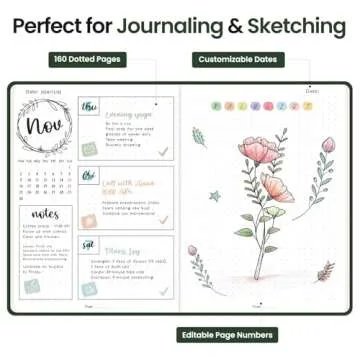 Bullet Dotted Journal Notebook for Women & Men, Hardcover Leather Journal for Writing, A5 Bullet Journaling Notebook for Work & Sketching, Perfect for Office School Home Supplies, 160 Pages, Dark Green