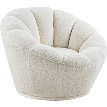 Meridian Furniture Dream Collection Cozy Swivel Accent Chair - Modern Faux Sheepskin Design