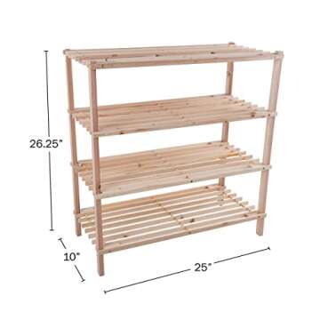 Shoe Storage Rack - 4-Tier Wood Shoe Organizer for Closet, Bathroom, Entryway - Footwear Shelf Holds...