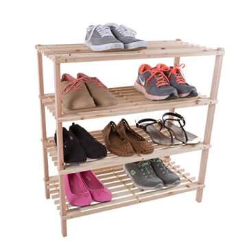 Shoe Storage Rack - 4-Tier Wood Shoe Organizer for Closet, Bathroom, Entryway - Footwear Shelf Holds 12 Pairs Sneakers or Boots by Lavish Home (Light Oak)