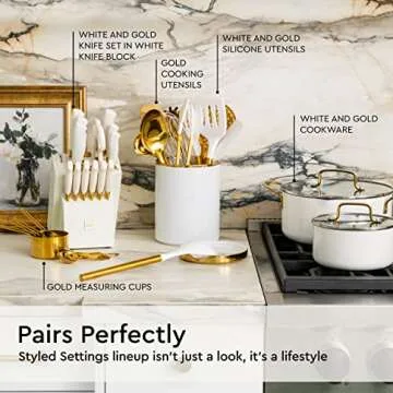 Stylish White Utensil Holder with Gold Spoon Rest