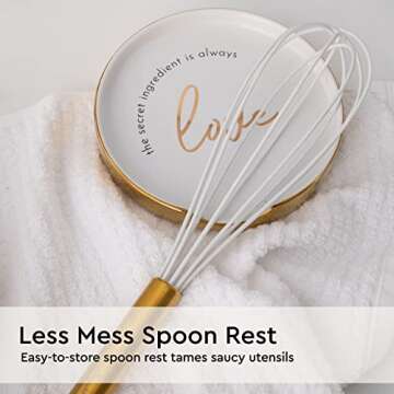 Stylish White Utensil Holder with Gold Spoon Rest