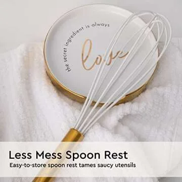 Stylish White Utensil Holder with Gold Spoon Rest