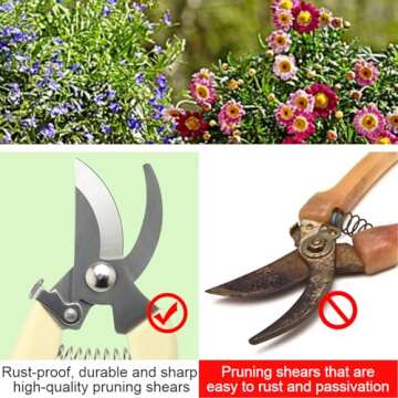 Premium garden shears, meperez pruning scissors gardening tools, pruners for flower, bushes, rose and fruit tree, use for florist, yard and orchard the plant clippers, sharp white steel anvil snips, 2