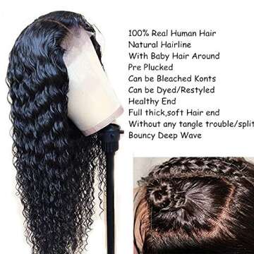 Glueless Deep Curly Lace Front Wigs 150% Density Brazilian Human Hair Wigs With Baby Hair 360 Lace Frontal Wig Human Hair Deep Wave Hair Wigs for Black Women 360 Wet and Wavy Full Lace Front Wig 24"