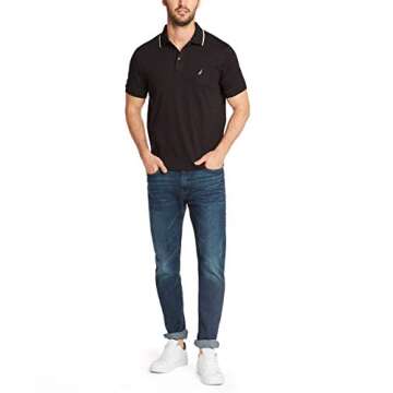Nautica Men's Classic Fit Short Sleeve Dual Tipped Collar Polo Shirt - True Black, Large