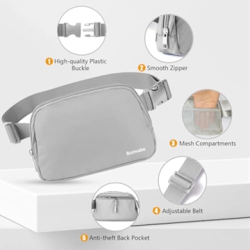 Bomvabe Crossbody Bag for Women, Small Fanny Pack with Adjustable Strap 32" to 51" for Girls Boys, Mini Belt Bag 1L, Waist Bag Lightweight for Travel Sport Running Cycling Hiking, Grey