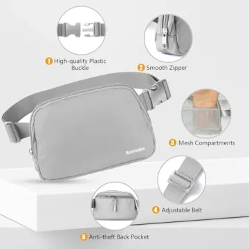 Bomvabe Crossbody Bag for Women, Small Fanny Pack with Adjustable Strap 32" to 51" for Girls Boys, Mini Belt Bag 1L, Waist Bag Lightweight for Travel Sport Running Cycling Hiking, Grey