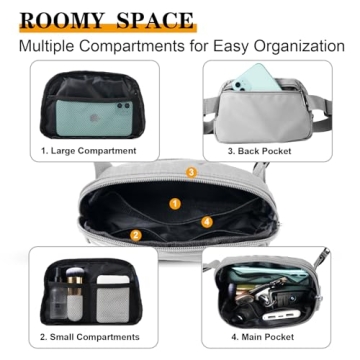 Bomvabe Crossbody Bag for Women, Small Fanny Pack with Adjustable Strap 32" to 51" for Girls Boys, Mini Belt Bag 1L, Waist Bag Lightweight for Travel Sport Running Cycling Hiking, Grey