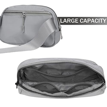 Bomvabe Crossbody Bag for Women, Small Fanny Pack with Adjustable Strap 32" to 51" for Girls Boys, Mini Belt Bag 1L, Waist Bag Lightweight for Travel Sport Running Cycling Hiking, Grey