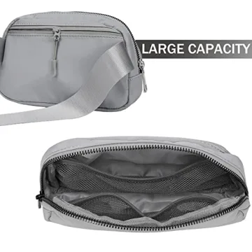 Bomvabe Crossbody Bag for Women, Small Fanny Pack with Adjustable Strap 32" to 51" for Girls Boys, Mini Belt Bag 1L, Waist Bag Lightweight for Travel Sport Running Cycling Hiking, Grey