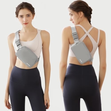 Bomvabe Crossbody Bag for Women, Small Fanny Pack with Adjustable Strap 32" to 51" for Girls Boys, Mini Belt Bag 1L, Waist Bag Lightweight for Travel Sport Running Cycling Hiking, Grey