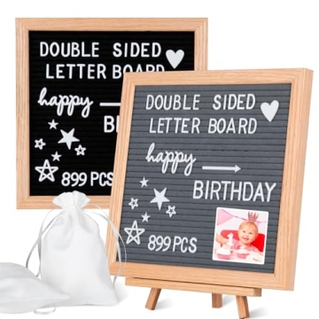 YRYM HT Double Sided Felt Letter Board with 889 Letters - 10" x 10" Rustic Wood Frame Message Board ...