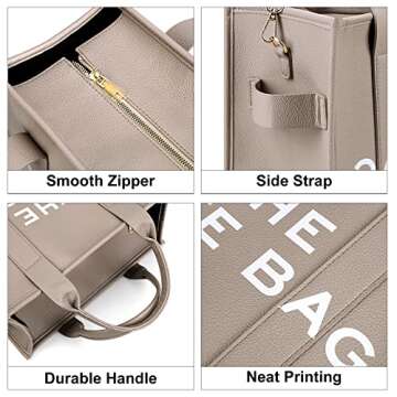 JQWSVE The Tote Bags for Women Handbag Tote Purse with Zipper PU Leather Crossbody Bag for Office, Travel, School, Pu-light Khaki