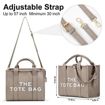 JQWSVE The Tote Bags for Women Handbag Tote Purse with Zipper PU Leather Crossbody Bag for Office, Travel, School, Pu-light Khaki