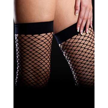 Zhanmai 2 Pairs Women's Fishnet Thigh High Stockings Black over Knee Fishnet Stocking for Women