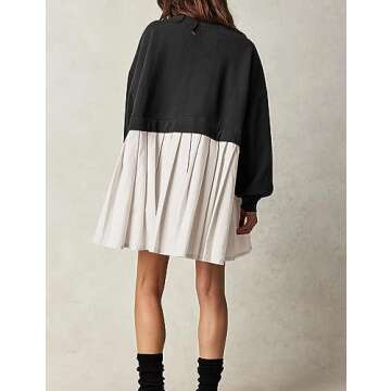 InterNos Womens Oversized Sweatshirt Dress Long Sleeve Crewneck Pullover Tops Relaxed Fit Sweatshirts Mini Dress (0776-Black-S)