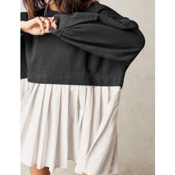 InterNos Womens Oversized Sweatshirt Dress Long Sleeve Crewneck Pullover Tops Relaxed Fit Sweatshirts Mini Dress (0776-Black-S)