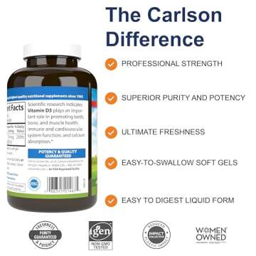 Carlson - Vitamin D3, 2000 IU (50 mcg), Bone & Immune Health, Vitamin D Supplements, Cholecalciferol...