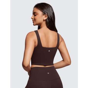 CRZ YOGA Butterluxe Womens Square Neck Longline Sports Bra - Workout Crop Tank Tops Padded Yoga Cami...