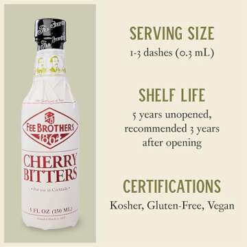 Fee Brothers Cherry Cocktail Bitters - Aromatic Cocktail Mixer & Concentrated Flavoring, Gluten Free, Vegan-Friendly, 5 fl oz