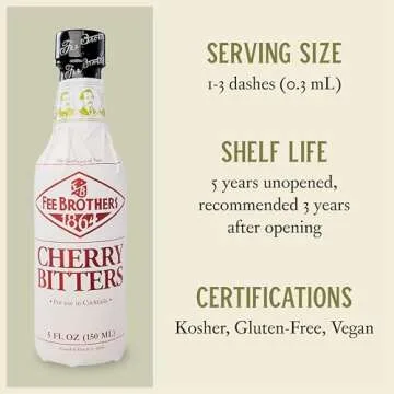 Fee Brothers Cherry Cocktail Bitters - Aromatic Cocktail Mixer & Concentrated Flavoring, Gluten Free, Vegan-Friendly, 5 fl oz