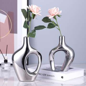 Elegant Silver Ceramic Vase Set for Modern Home Decor