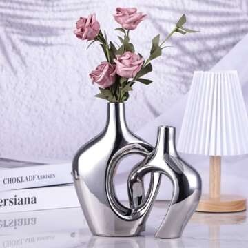 Elegant Silver Ceramic Vase Set for Modern Home Decor