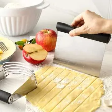 Spring Chef Dough Blender & Pastry Cutter Tool, Stainless Steel Pastry Blender & Bench Scraper for Pizza, Nut, Pie - Multipurpose Dough Cutter & Scraper Tool for Baking with Soft Grip Handles - Black