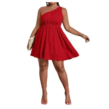 Stylish Plus Size One Shoulder Summer Dress for Women