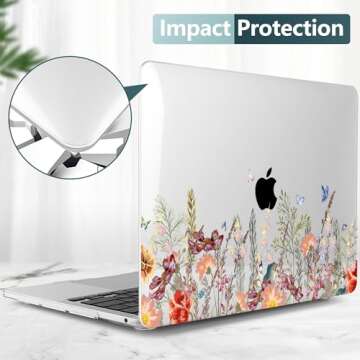 Dongke MacBook Pro 13 inch Case Model A2251/A2289 2020 Released, Plastic Hard Shell Case Cover for MacBook Pro 13 inch with Retina Display & Touch Bar Fits Touch ID (Floral Illustration)