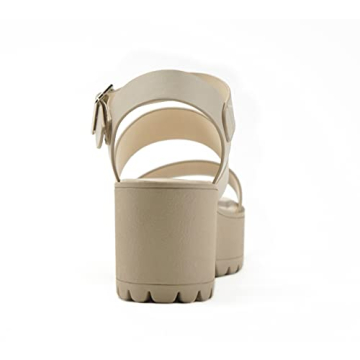 Soda Women's Fashion Block Heel Sandals Dark Nude